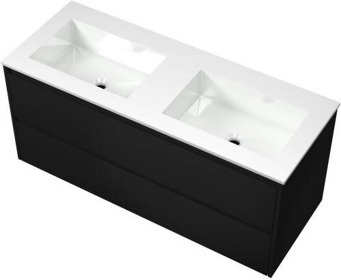 Proline Elegant badmeubel met polystone wastafel zonder kraangaten en onderkast symmetrisch Mat zwart Mat wit 120x46cm (bxd)