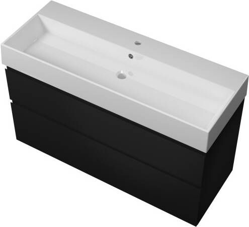 Proline Loft badmeubel met keramische wastafel met 1 kraangat en onderkast a-symmetrisch Mat zwart 100x46cm (bxd)