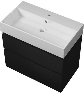 Proline Loft badmeubel met keramische wastafel met 1 kraangat en onderkast a-symmetrisch Mat zwart 80x46cm (bxd)