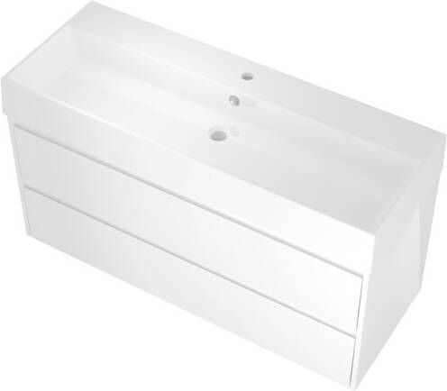 Proline Loft badmeubel met keramische wastafel met 1 kraangat en onderkast symmetrisch Glans wit 120x46cm (bxd)