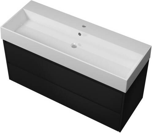 Proline Loft badmeubel met keramische wastafel met 1 kraangat en onderkast symmetrisch Mat zwart 120x46cm (bxd)