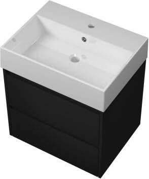 Proline Loft badmeubel met keramische wastafel met 1 kraangat en onderkast symmetrisch Mat zwart 60x46cm (bxd)