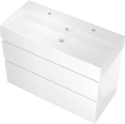 Proline Loft badmeubel met keramische wastafel met 2 kraangaten en onderkast a-symmetrisch Glans wit 100x46cm (bxd)