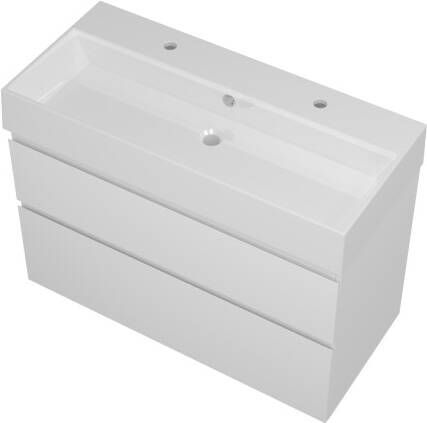 Proline Loft badmeubel met keramische wastafel met 2 kraangaten en onderkast a-symmetrisch Mat wit 100x46cm (bxd)