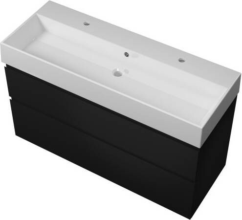 Proline Loft badmeubel met keramische wastafel met 2 kraangaten en onderkast a-symmetrisch Mat zwart 120x46cm (bxd)