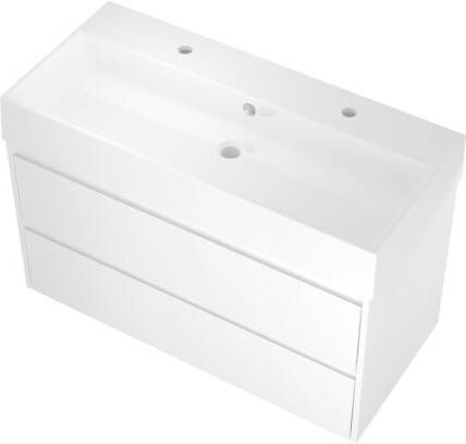 Proline Loft badmeubel met keramische wastafel met 2 kraangaten en onderkast symmetrisch Glans wit 100x46cm (bxd)