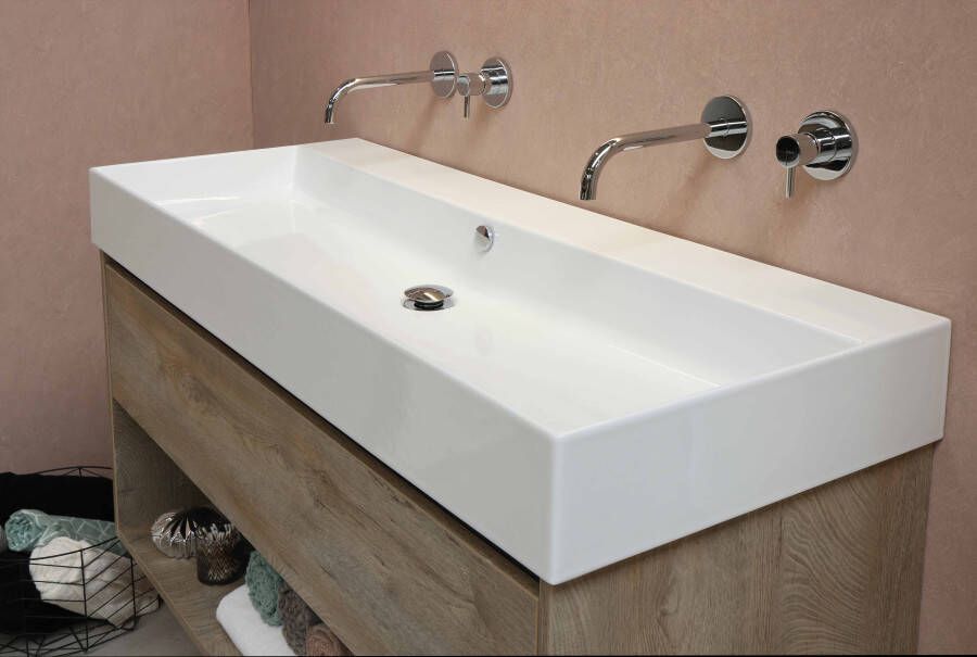 Proline Loft badmeubel met keramische wastafel zonder kraangat en onderkast a-symmetrisch Glans wit 60x46cm (bxd)