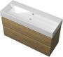 Proline Porselein Loft badmeubelset met wastafelonderkast met 2 asymmetrische lades en porseleinen wastafel zonder kraangat 100 x 73 x 46 cm ideal - Thumbnail 2