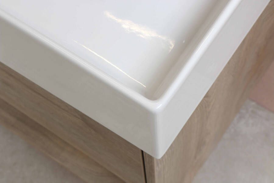 Proline Loft badmeubel met keramische wastafel zonder kraangat en onderkast a-symmetrisch Ideal oak 100x46cm (bxd)