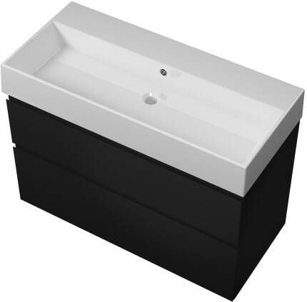 Proline Loft badmeubel met keramische wastafel zonder kraangat en onderkast a-symmetrisch Mat zwart 60x46cm (bxd)