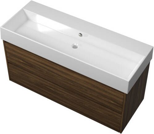 Proline Loft badmeubel met keramische wastafel zonder kraangat en onderkast symmetrisch Cabana oak 120x46cm (bxd)
