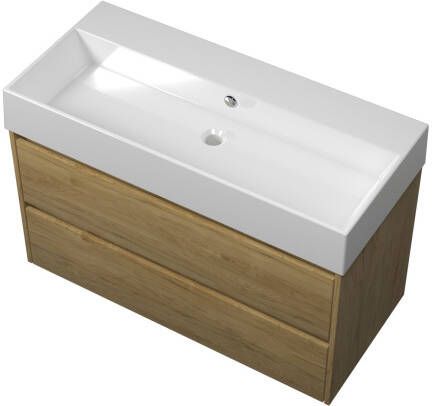 Proline Loft badmeubel met keramische wastafel zonder kraangat en onderkast symmetrisch Ideal oak 100x46cm (bxd)