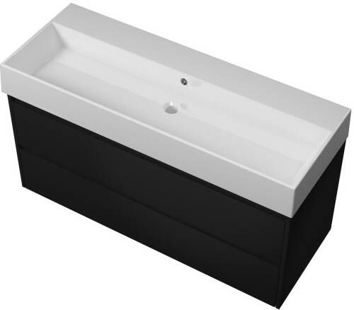 Proline Loft badmeubel met keramische wastafel zonder kraangat en onderkast symmetrisch Mat zwart 120x46cm (bxd)
