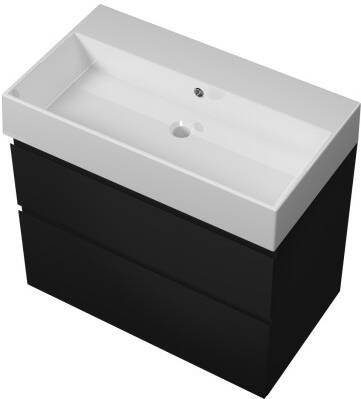 Proline Loft badmeubel met keramische wastafel zonder kraangat en onderkast symmetrisch Mat zwart 80x46cm (bxd)