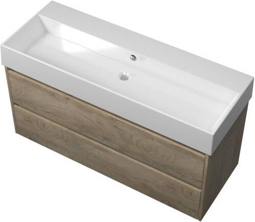 Proline Loft badmeubel met keramische wastafel zonder kraangat en onderkast symmetrisch Raw oak 120x46cm (bxd)