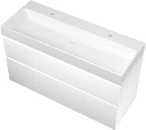 Proline Loft badmeubel met polystone wastafel met 2 kraangaten en onderkast a-symmetrisch Mat wit Mat wit 120x46cm (bxd)