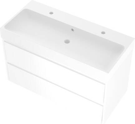 Proline Loft badmeubel met polystone wastafel met 2 kraangaten en onderkast symmetrisch Glans wit Mat wit 100x46cm (bxd)