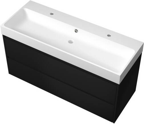 Proline Loft badmeubel met polystone wastafel met 2 kraangaten en onderkast symmetrisch Mat zwart Mat wit 100x46cm (bxd)