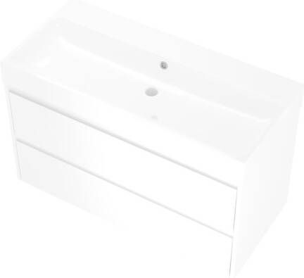 Proline Loft badmeubel met polystone wastafel zonder kraangat en onderkast symmetrisch Glans wit Glans wit 120x46cm (bxd)