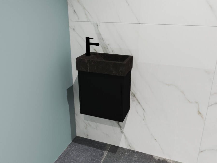 Proline Loft fonteinmeubel 40cm hardsteen kraangat links onderkast mat zwart