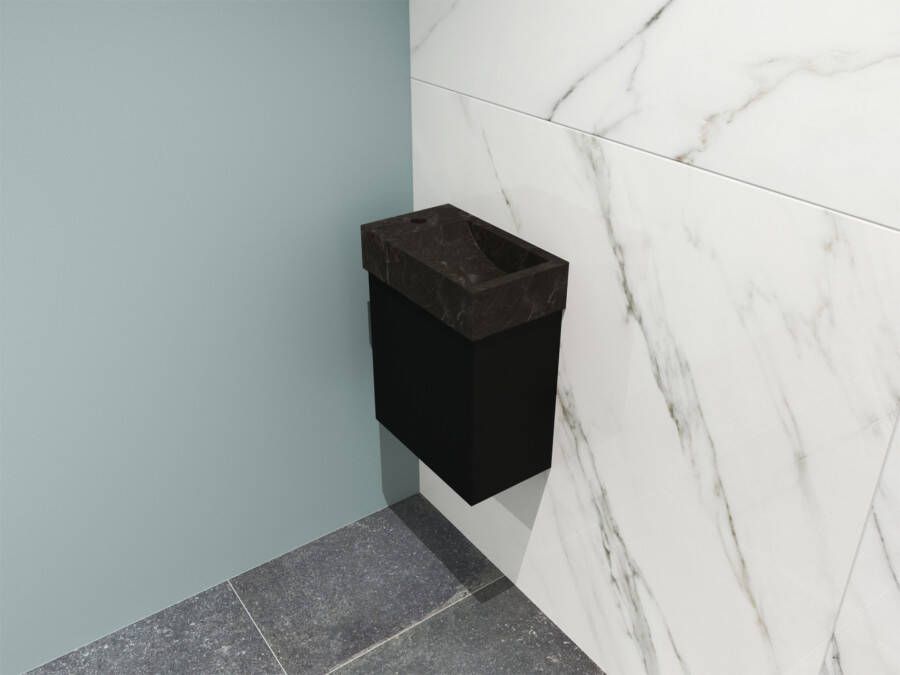 Proline Loft fonteinmeubel 40cm hardsteen kraangat links onderkast mat zwart
