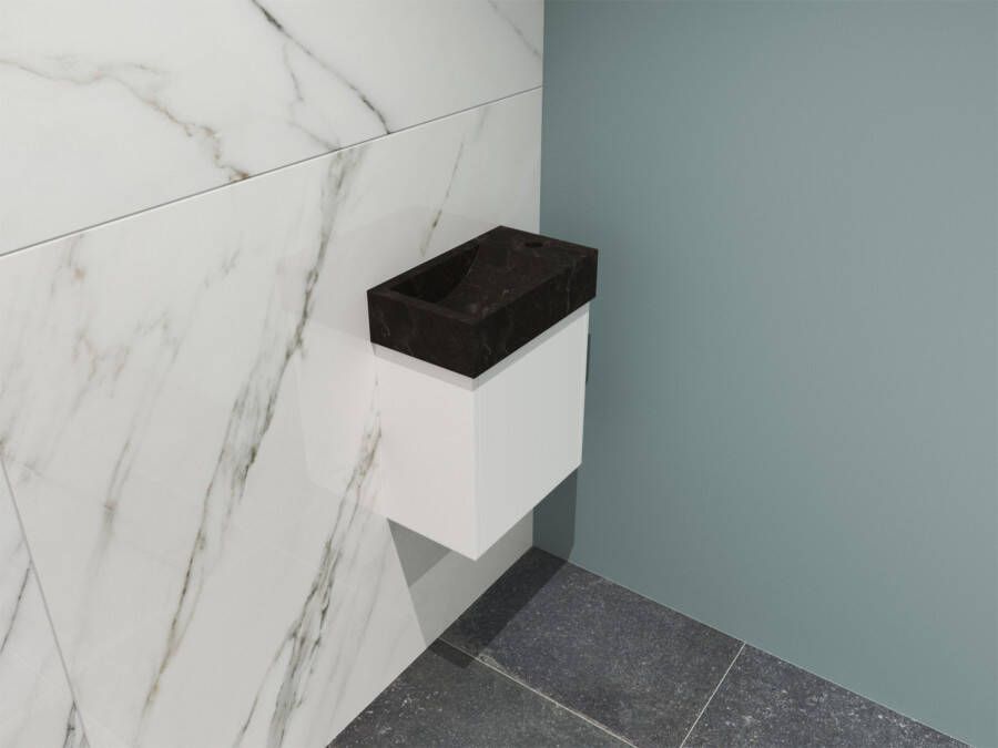 Proline Loft fonteinmeubel 40cm hardsteen kraangat rechts onderkast mat wit