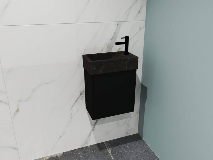 Proline Loft fonteinmeubel 40cm hardsteen kraangat rechts onderkast mat zwart