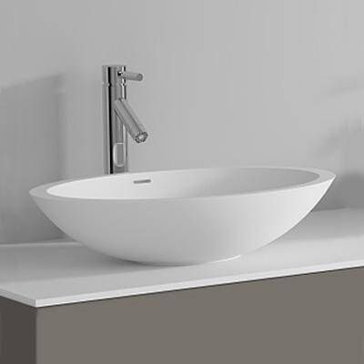 Riho Avella Oval opzetwastafel ovaal 58x36cm Solid Surface mat wit
