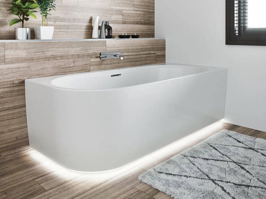 Riho Desire Corner halfvrijstaand Bad 170X77cm acryl Links Mat Wit LED verlichting