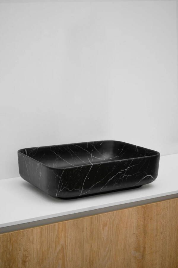 Riho Livit opzetwastafel rechthoekig 50x39cm keramiek marmerlook zwart