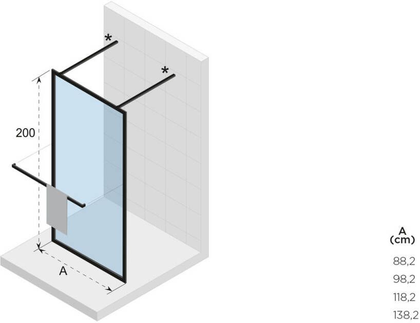 Riho Lucid 401 inloopdouche vrijstaand 120cm met mat zwart profiel