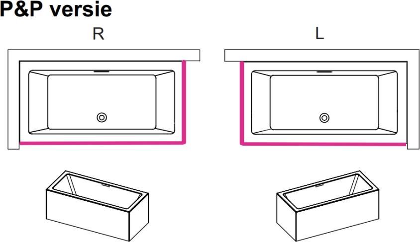 Riho Rethink Cubic Plug&Play halfvrijstaand bad 160x70cm acryl wit links