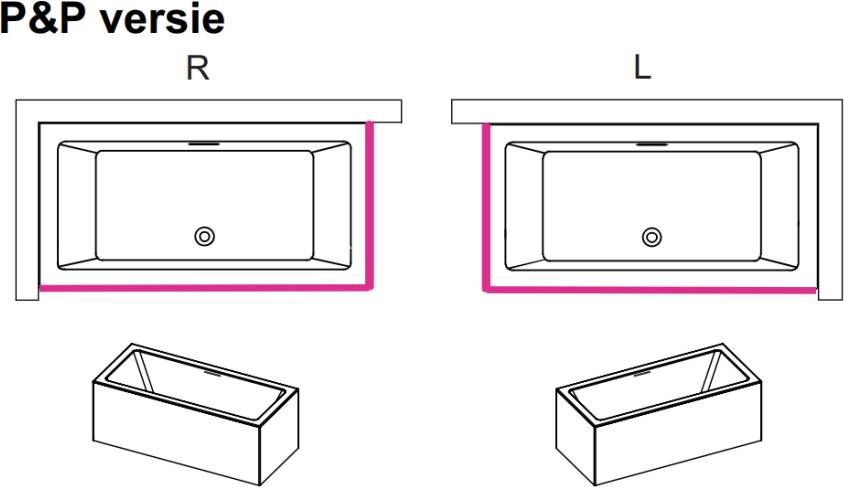 Riho Rethink Cubic Plug&Play halfvrijstaand bad 180x80cm acryl wit links