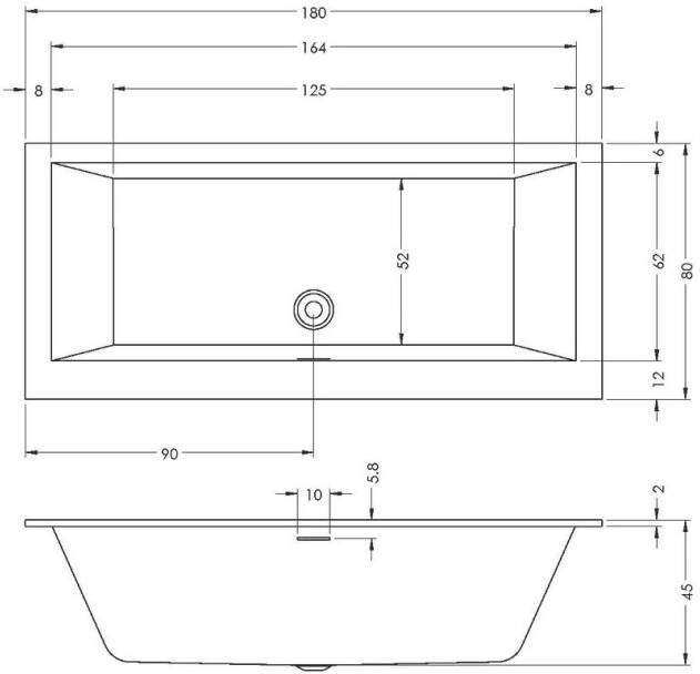 Riho Rethink Cubic Wall Acryl Bad 180X80cm Hoogglans Wit