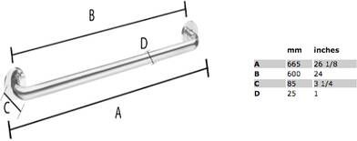 Smedbo Living badgreep 60 cm gebogen RVS gepolijst