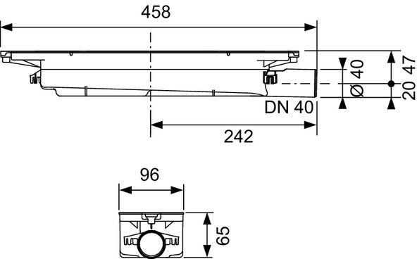 TECE Drainprofile afvoer "laag" DN40 28 l min horizontale afvoer