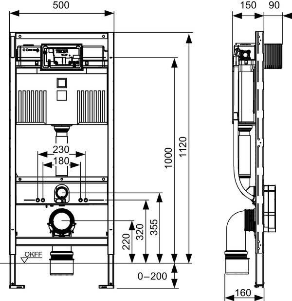 TECE profil inbouwreservoir 112cm hoog frontbediening
