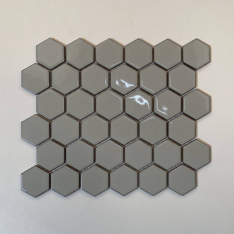 The Mosaic Factory Barcelona mozaïektegel hexagon 5 1x5 9cm Light Grey Edge Glossy