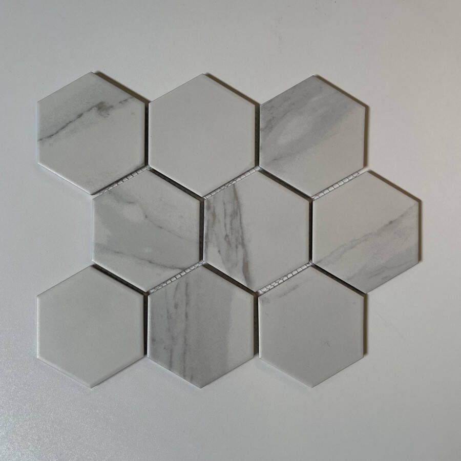 The Mosaic Factory Barcelona mozaïektegel hexagon 9 5x11cm Carrara White Marble Matt