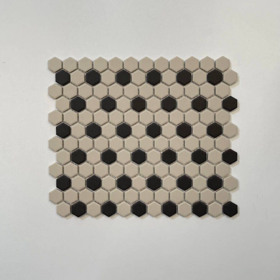 The Mosaic Factory London mozaïektegel hexagon 2 3x2 6cm White + Black 36 black dots