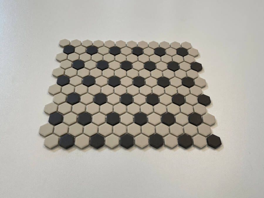 The Mosaic Factory London mozaïektegel hexagon 2 3x2 6cm White + Black 36 black dots
