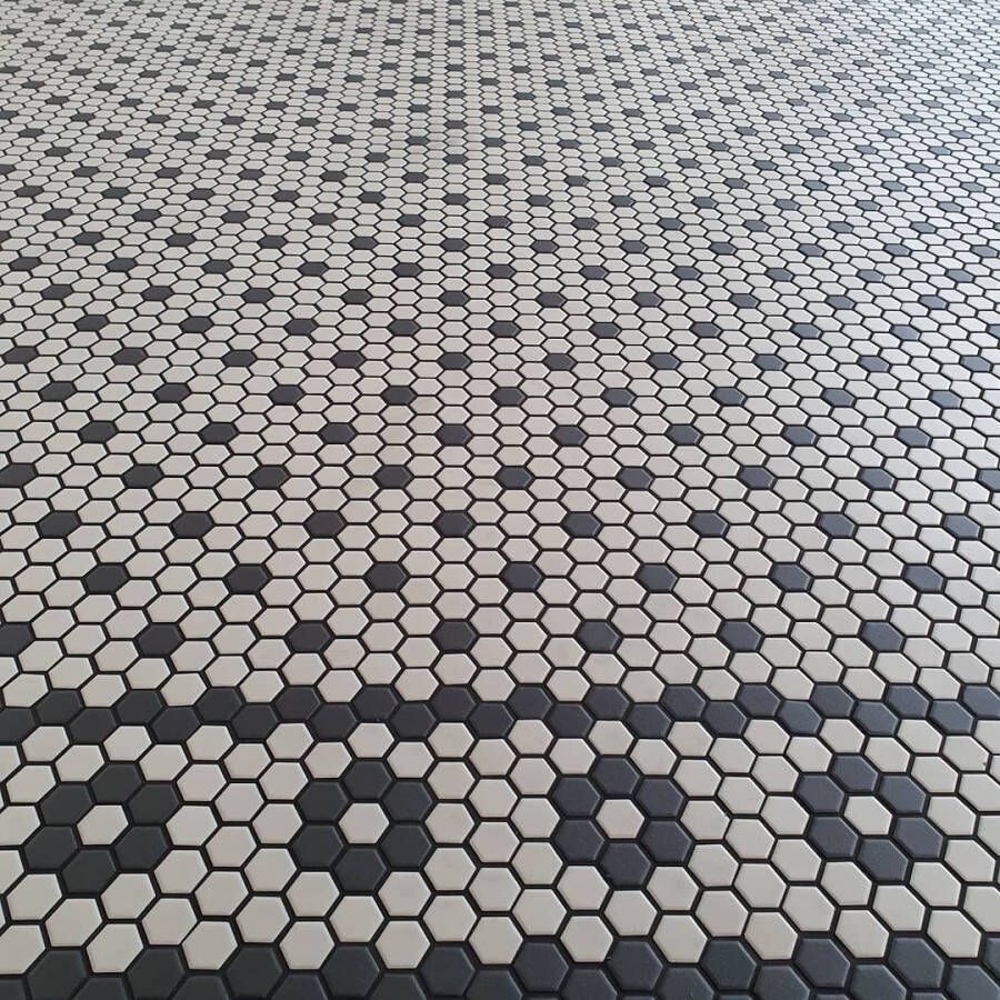 The Mosaic Factory London mozaïektegel hexagon 2 3x2 6cm White + Black 4 black flowers