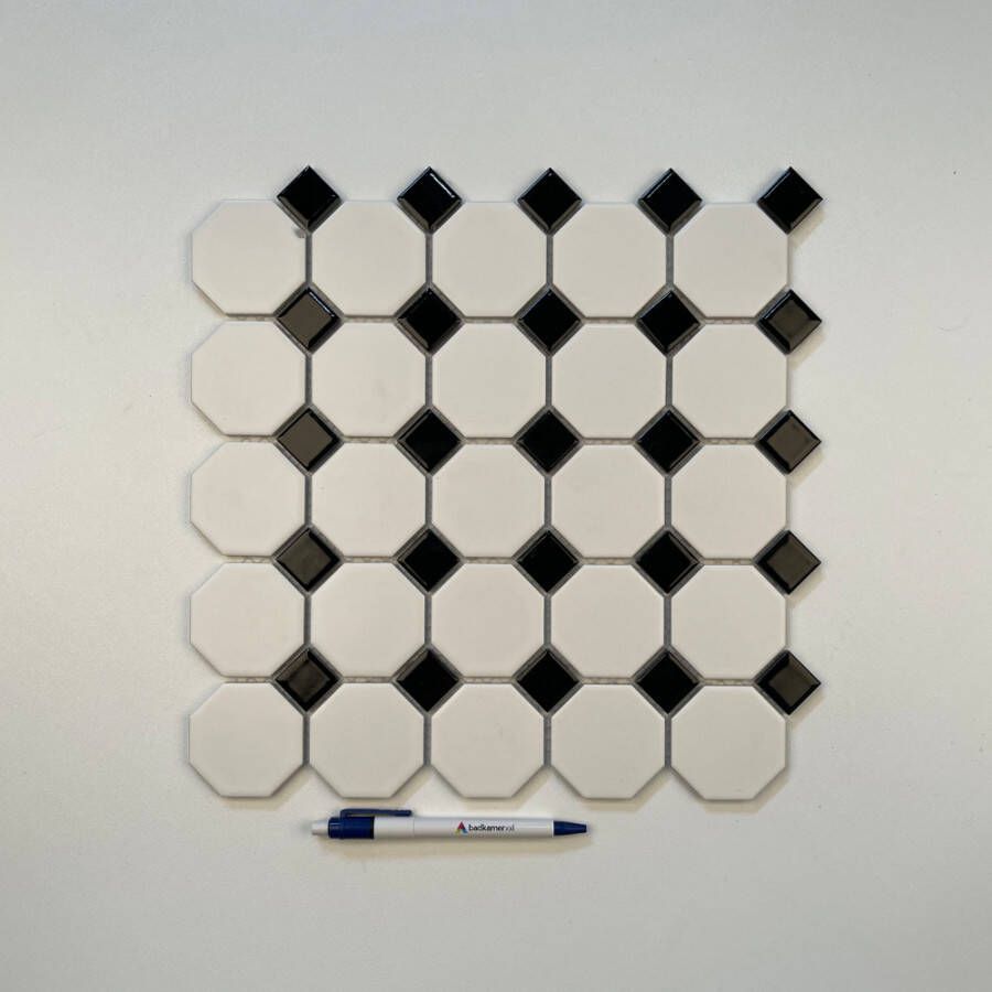 The Mosaic Factory Paris mozaïektegel achthoek 5 6x5 6cm White and Black Matt + Glossy