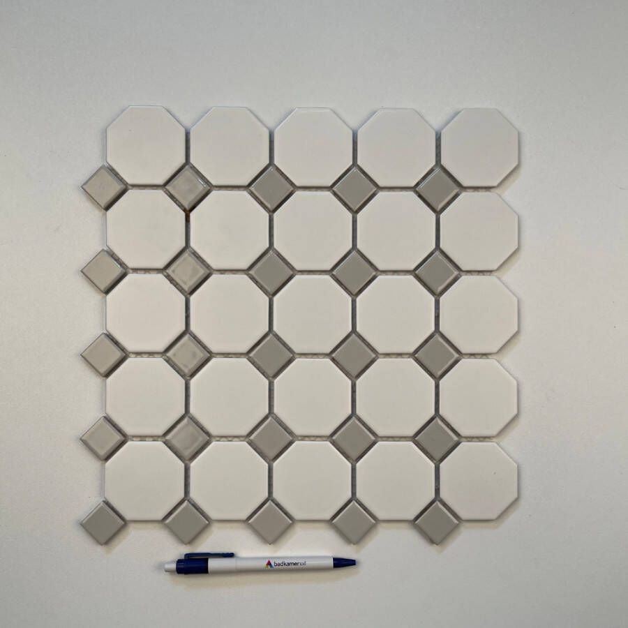 The Mosaic Factory Paris mozaïektegel achthoek 5 6x5 6cm White and Grey Matt + Glossy