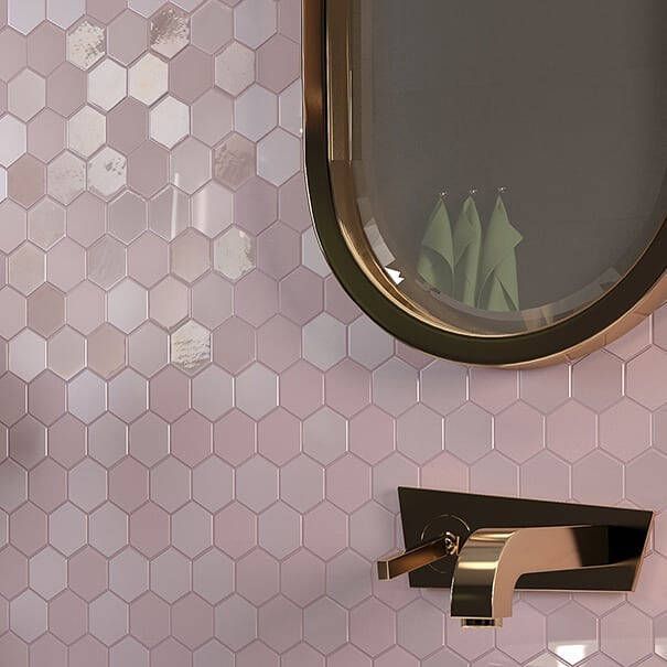 The Mosaic Factory Valencia glas mozaïektegel hexagon 4 3x4 9cm Mix Pink Matt + Glossy