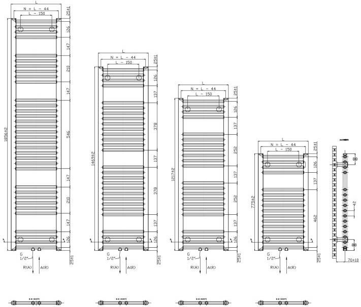 Thermrad Basic-6 handdoekradiator wit 185.6x60