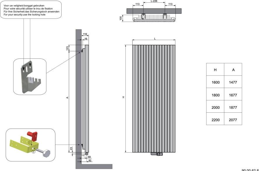 Vasco Alu-Zen radiator 52 5x200cm aluminium 2046W wit S600 structuurlak
