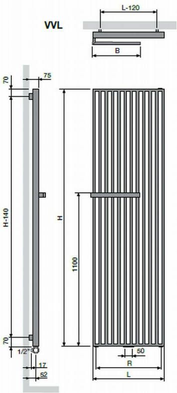 Vasco Arche VVL designradiator 180 x 47 cm(H x L)antraciet m301