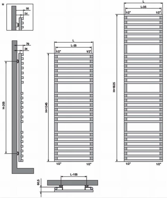 Vasco Bathline BC radiator 50x182 5 cm 950W wit RAL 9016