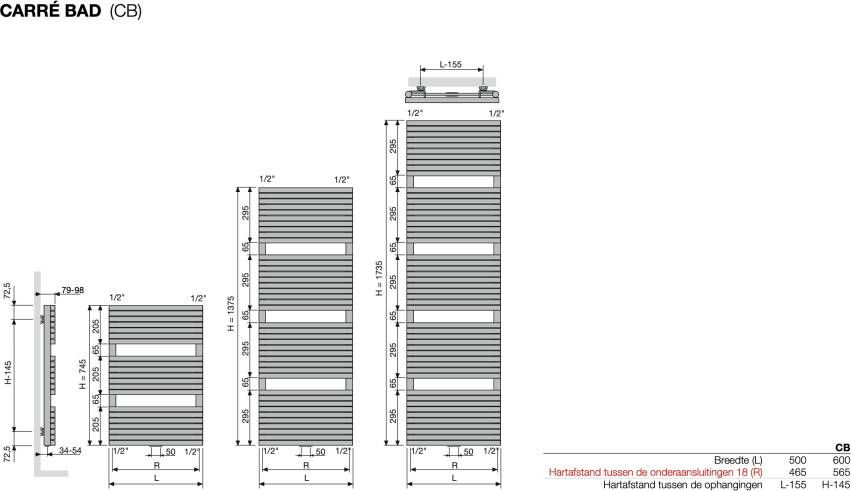 Vasco Carre Bad CB radiator 50x137 5cm 747W wit RAL 9016